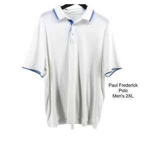 Paul Fredrick Men's 2XL White Blue Trim Stretch Polo Shirt Short Sleeve Golf